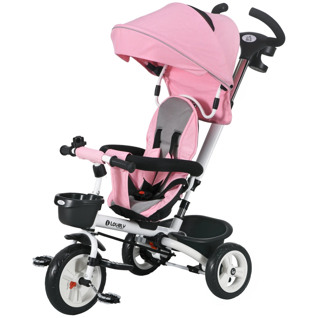 Triciclo 6 in 1 per Bambini ¨C zephmum ¨C Rosa con Schiebestange, Cestino e Cintura