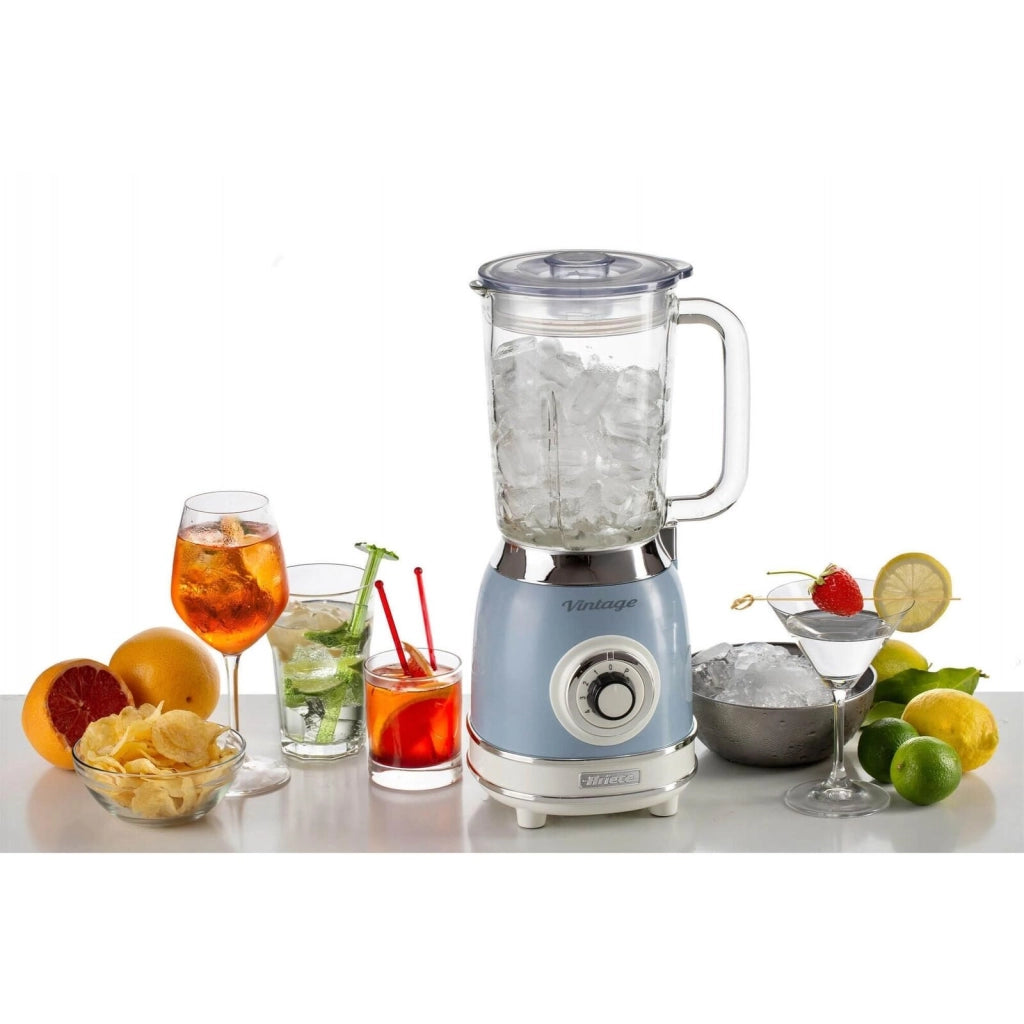 Ariete 583, Frullatore Vintage con tazza in vetro da 1,5 Litri, 4 Lame in Acciaio Inox, 4 Velocità + Pulse,1000 Watt, Celeste