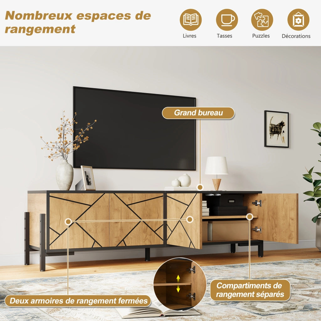 Mobile TV con 4 ante e 4 vani; per soggiorno; in MDF; 153 x 40 x 50 cm; natural wood