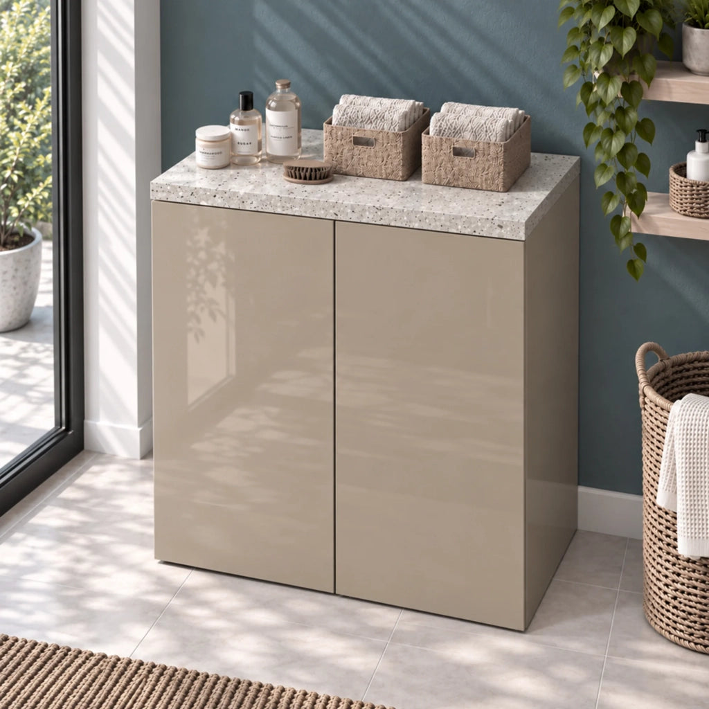 Mobile multiuso con due ante 71x65x91 cm pietra e tortora Wanda