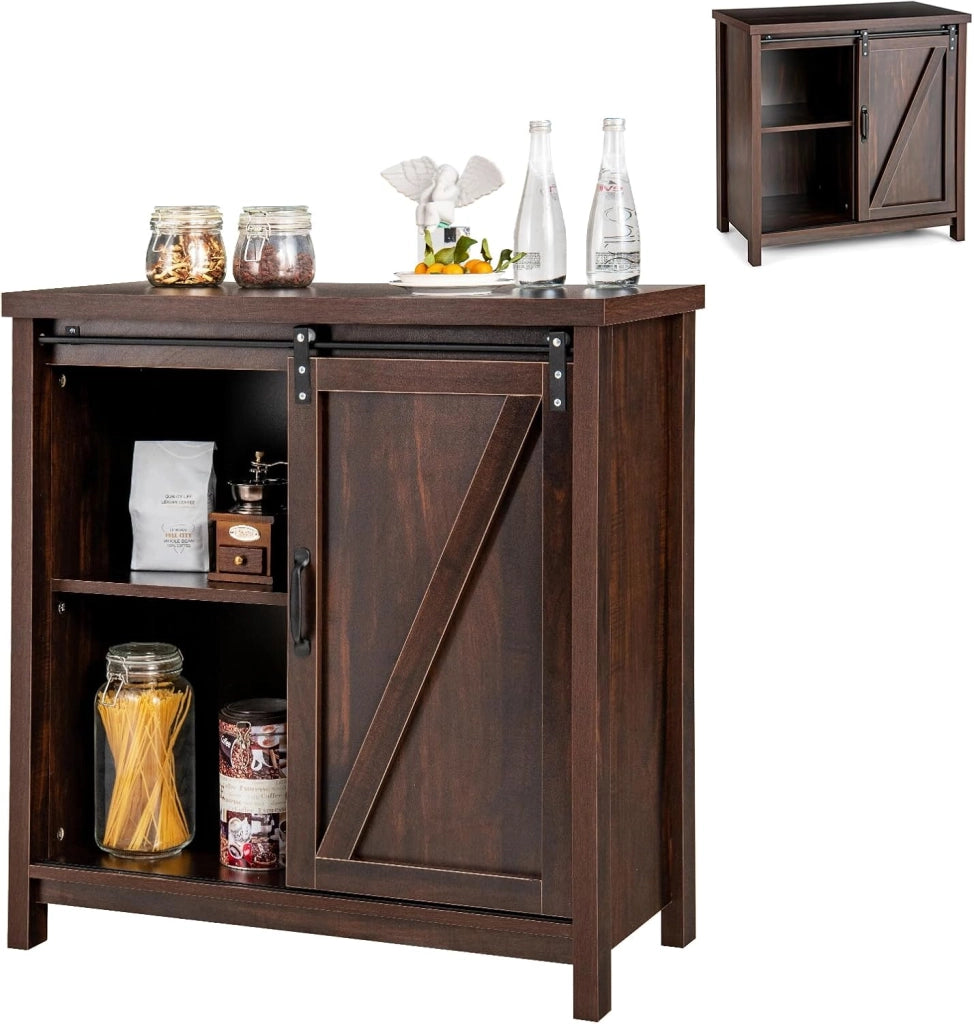 Armadio a buffet con 4 scomparti, moderno armadio da cucina con ante scorrevoli, cassettiera da cucina industriale, credenza per soggiorno e corridoio, 80 x 40 x 82 cm, marrone
