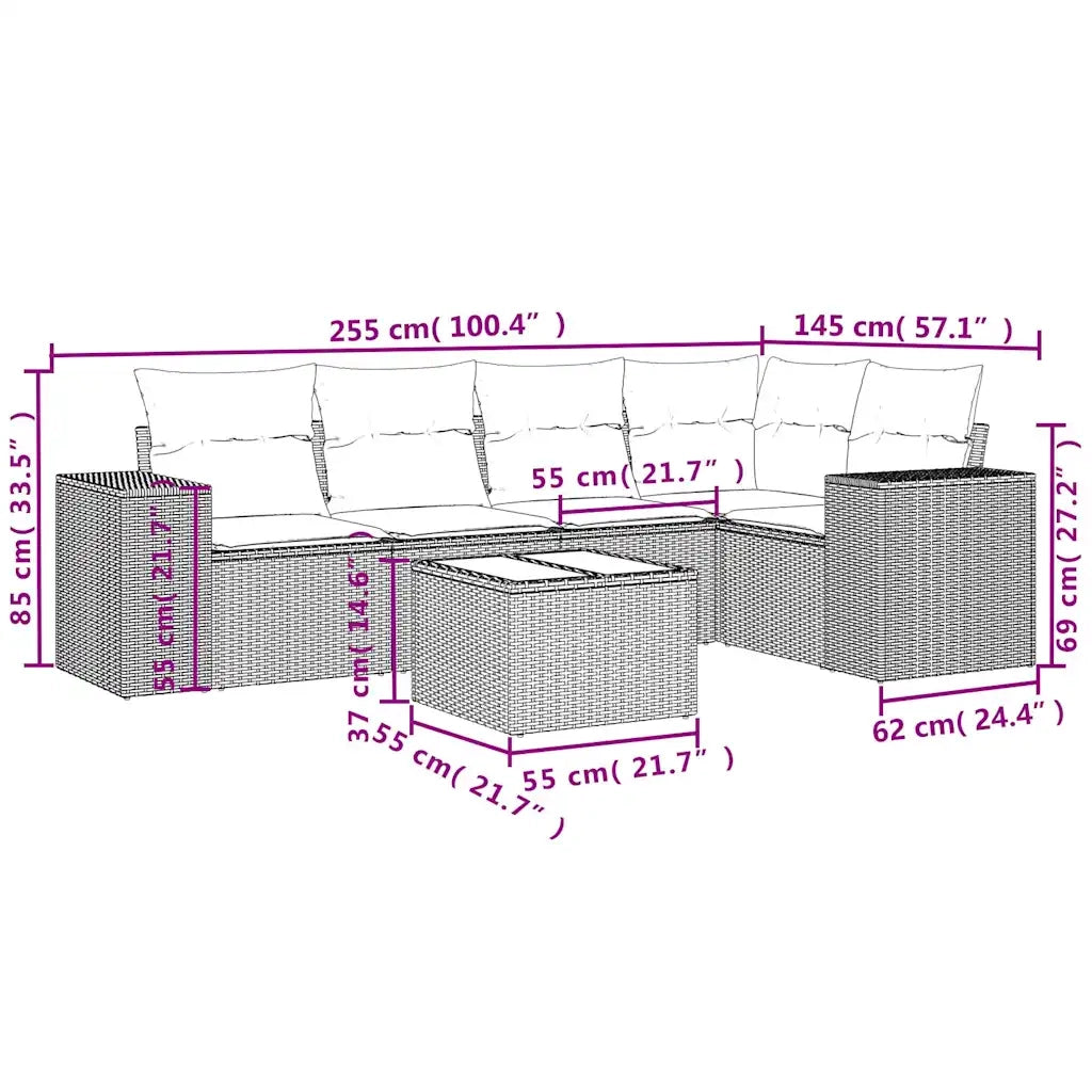 Set Divano da Giardino 6 pz con Cuscini Nero in Polyrattan