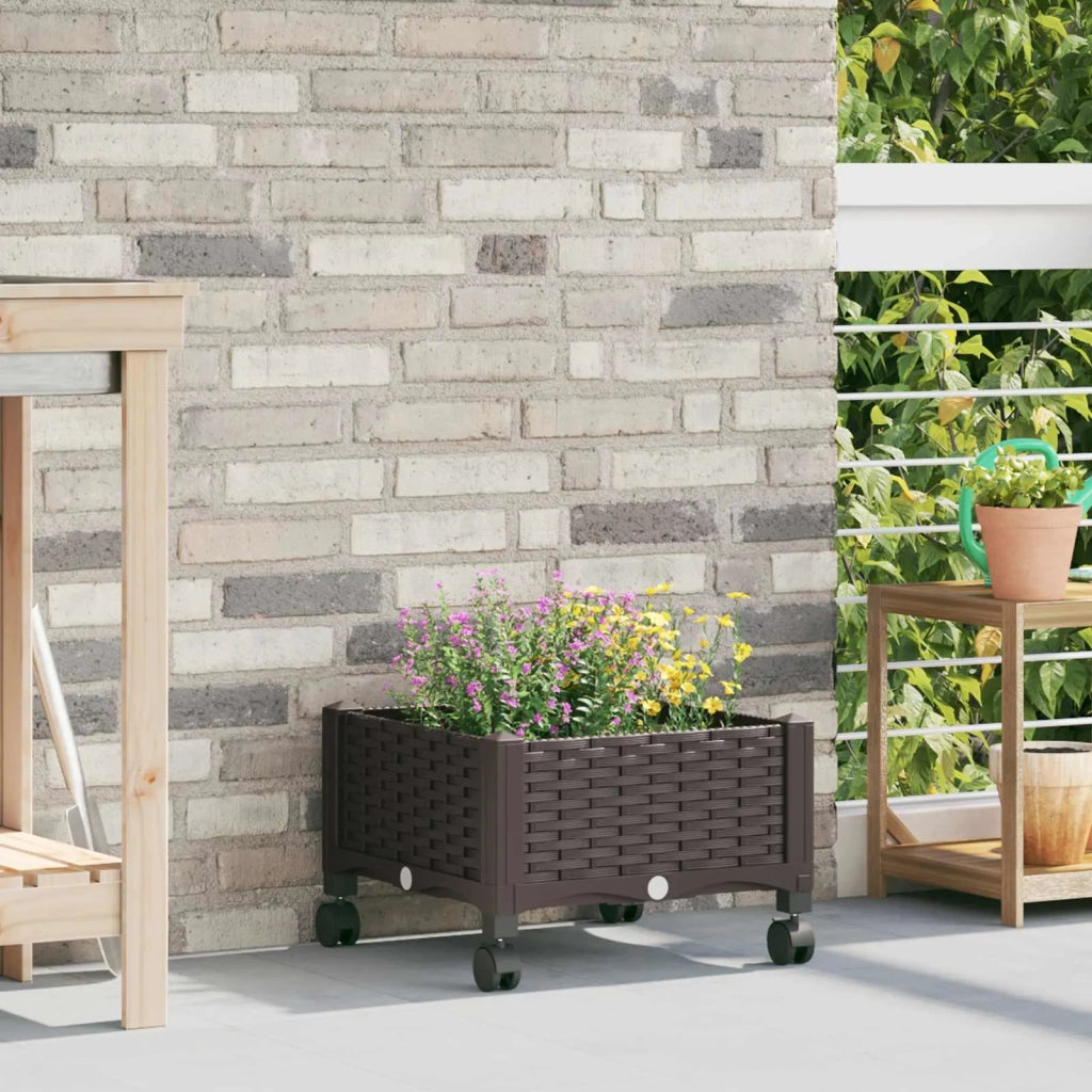 Vaso da Giardino con Ruote Marrone 40 x 40 x 29 cm PP 3422904