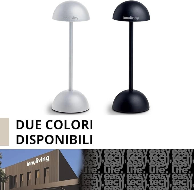 Innoliving lampada LED da tavolo INN-293 Bianca, ricaricabile USB, Touch con Luce Dimmerabile a 3 Livelli per interni ed esterni