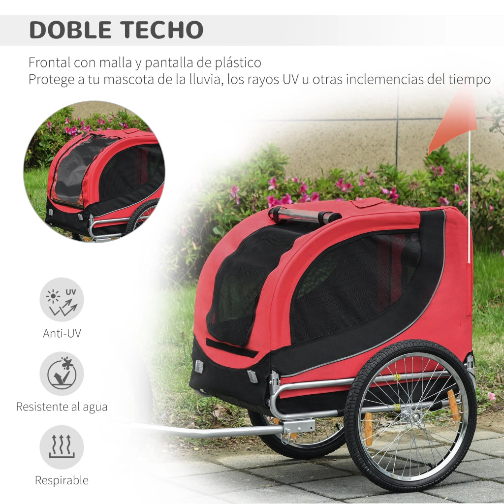 Rimorchio Bicicletta per Cani ¨C zephmum ¨C Rosso Nero 130x73x90 cm