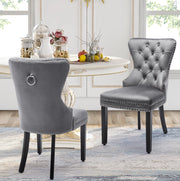 Set di 4 sedie da pranzo in velluto grigio con gambe in legno di gomma