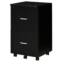 Armadietto da Ufficio con 2 Cassetti e 5 Ruote, Schedario in MDF e Truciolato, 43x45x72 cm, Nero