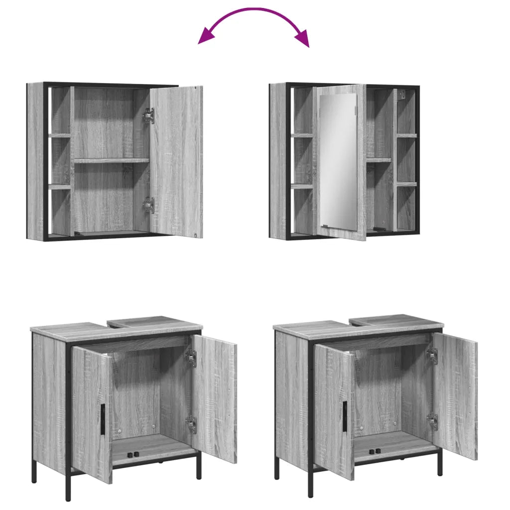 Set Mobili da Bagno | Armadio da bagno 2 pz Grigio Sonoma in Legno Multistrato