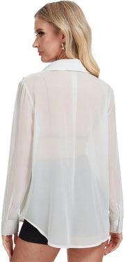 Blusa Classica per Donna - Lunghe Maniche - Chiusura a Bottone - Leggera - Tessuto Soffice - Taglie S-XXL - Blusa