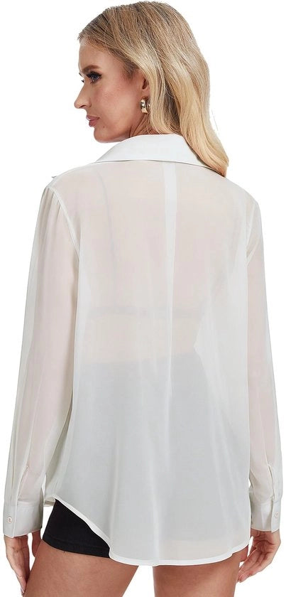 Blusa Classica per Donna - Lunghe Maniche - Chiusura a Bottone - Leggera - Tessuto Soffice - Taglie S-XXL - Blusa