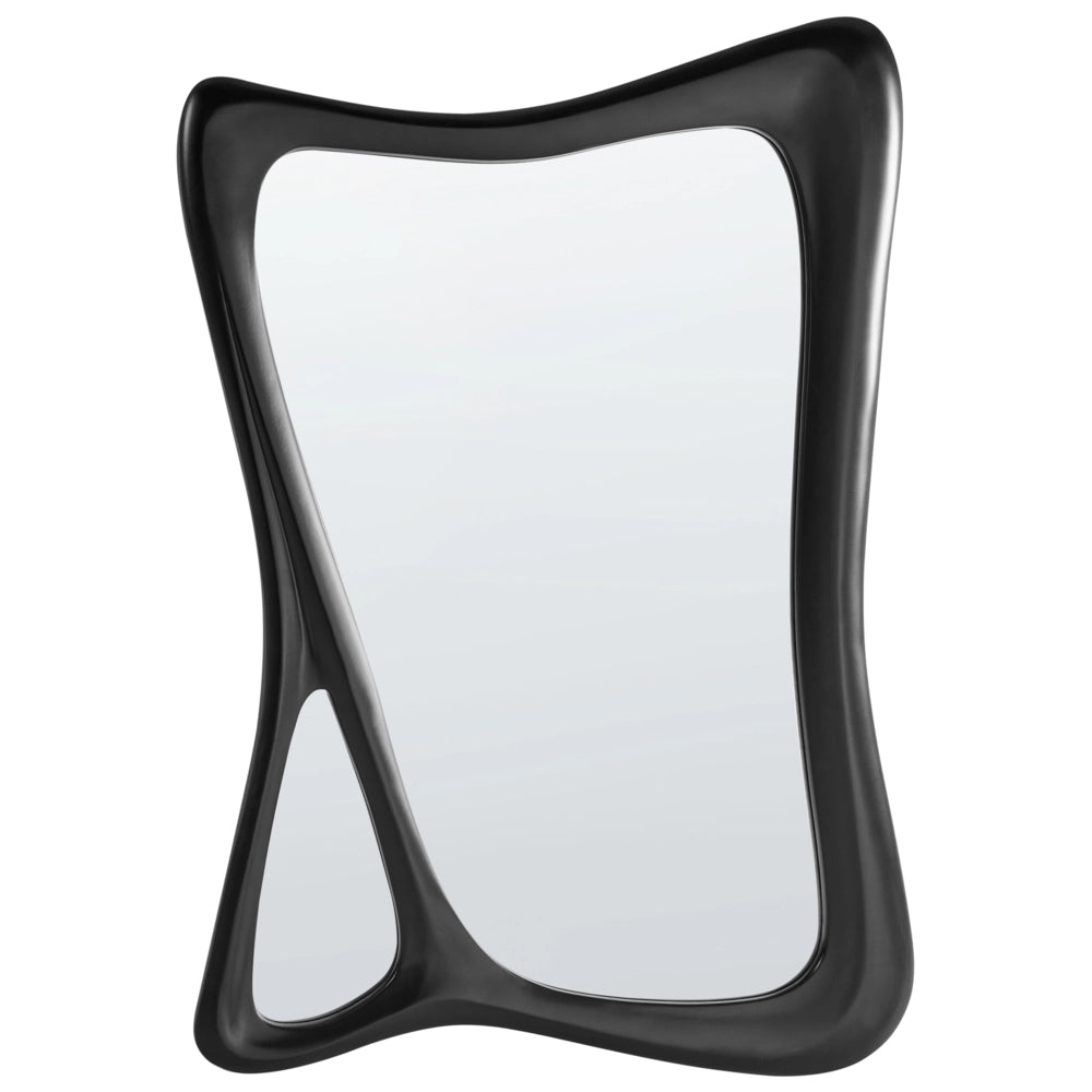 Specchio da parete in vetro con cornice nera in PU 70 x 100 cm con cornice curva