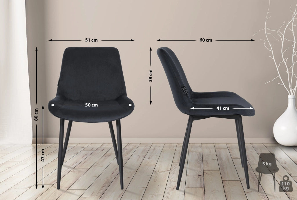 Set di 4 sedie da pranzo Victoria in velluto nero