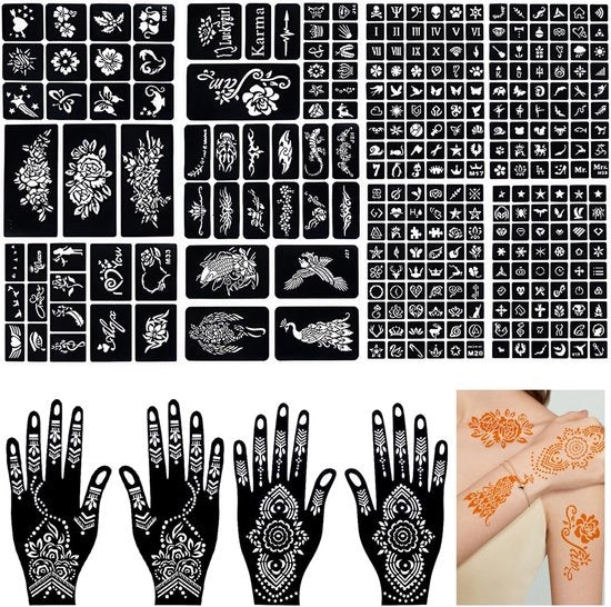 Set di stencil per tatuaggi temporanei, 14 fogli di stencil per corpo per ragazze, ragazze, adolescenti e bambine
