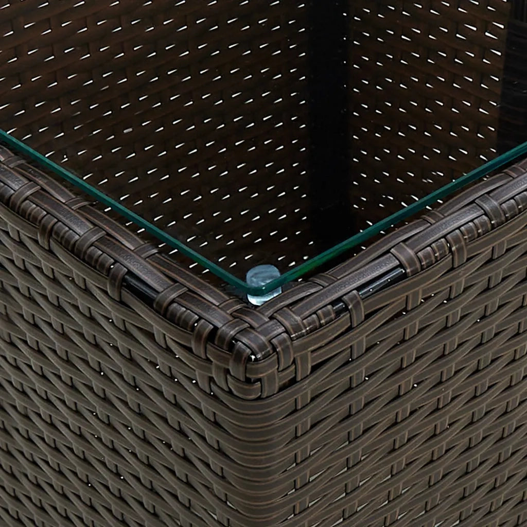 Set BistrÃ² 3 pz con Cuscini Marrone Polyrattan e Vetro