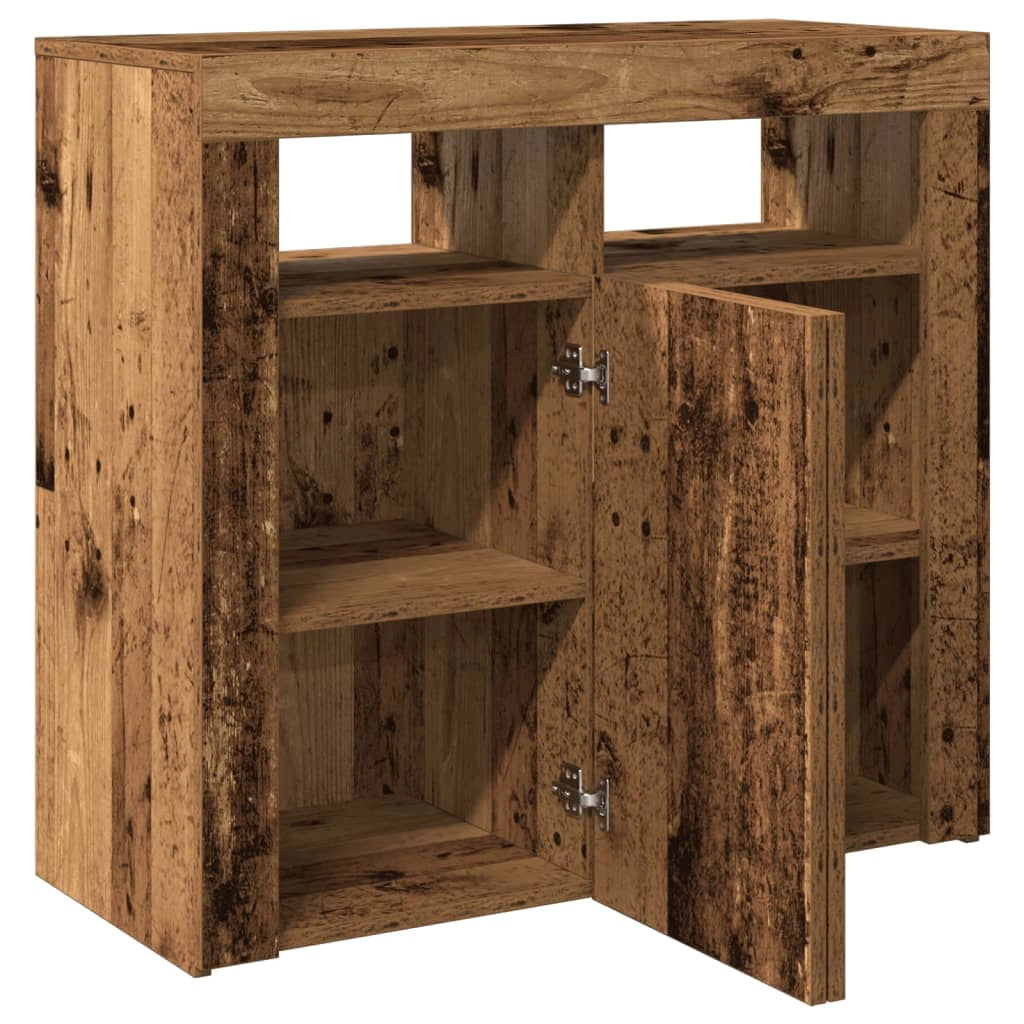 Buffet credenza cassettiera armadio mobile contenitore organizer per cucina soggiorno salotto e luci a LED legno invecchiato 80 x 35 x 75 cm legno ingegnerizzato legno vecchio 02_0031754