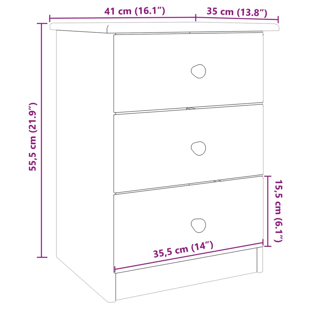 Comodino | Armadio da Notte | Mobiletto da notte ALTA 41x35x55,5 cm in Legno Massello di Pino
