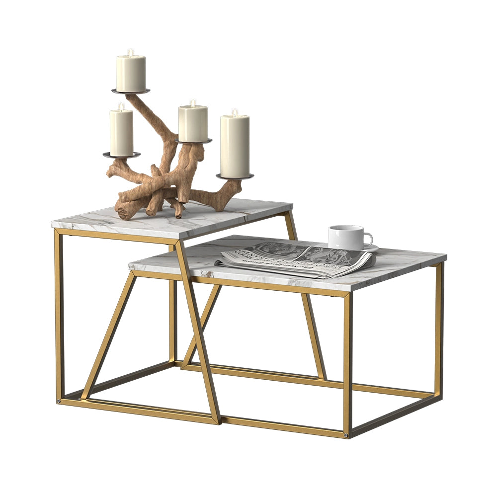 Vicco Tavolino da divano Marmo Bianco/Oro 60 x 50 cm 2 parti