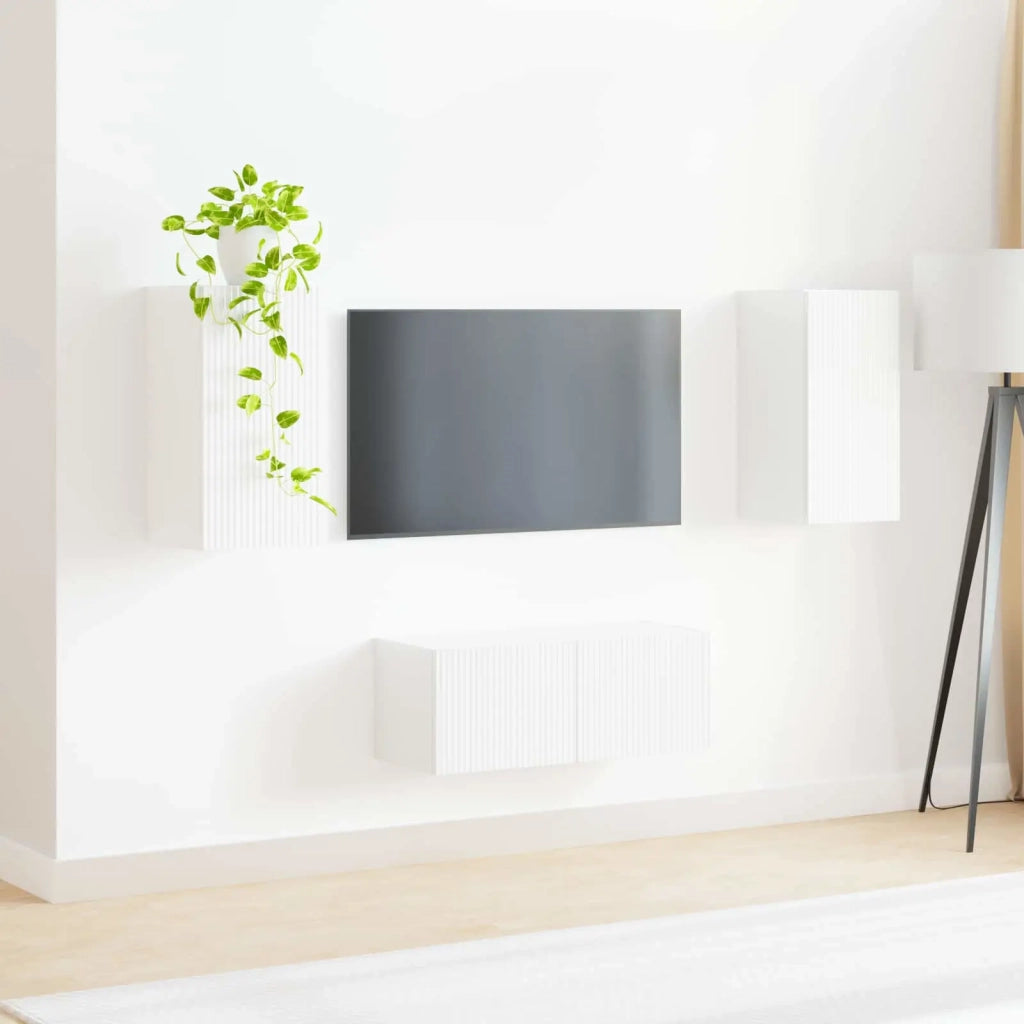 Set mobile TV 2 pz-Credenza per TV Bianco Lucido Legno multistrato 694528