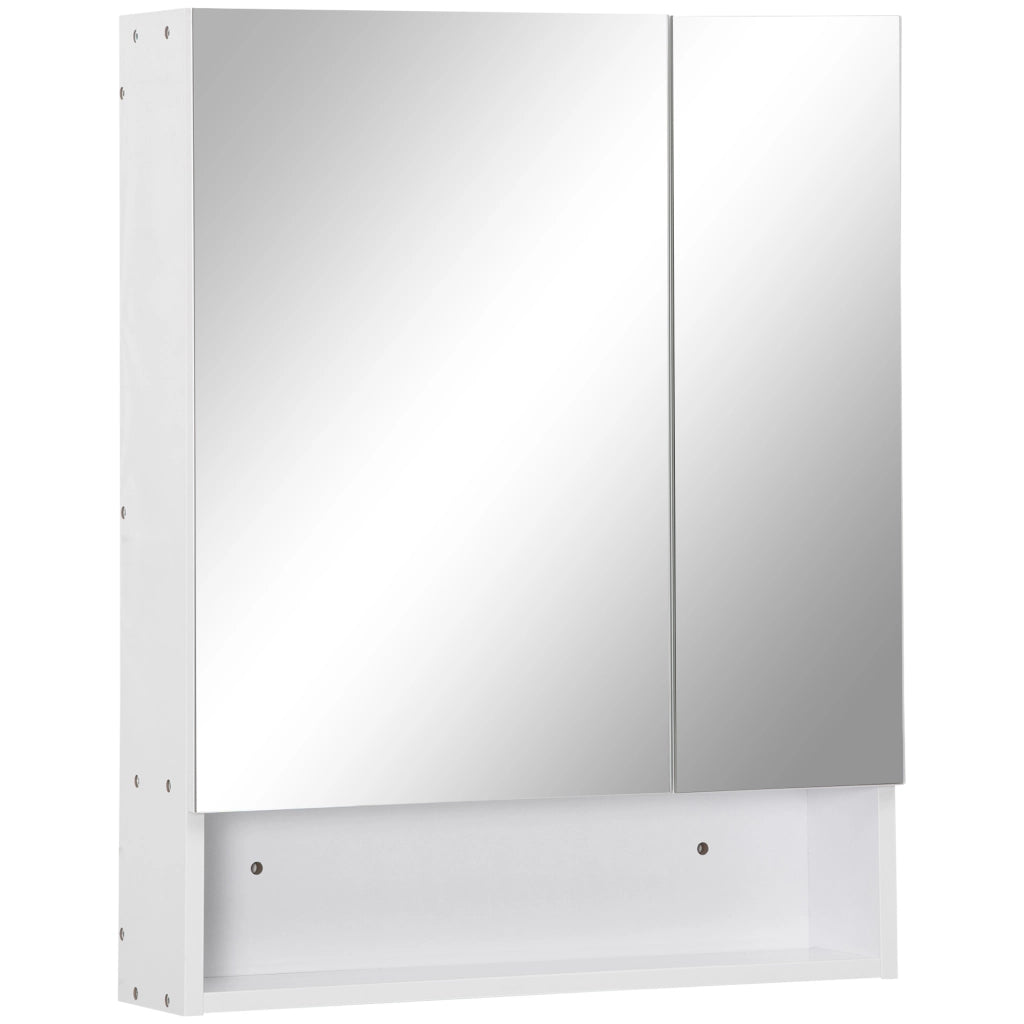 EasyComfort Armadietto a Specchio Rettangolare Montato a Parete con Credenze e Ripiano Regolabile, in MDF e Vetro, 60x15x75cm, Bianco
