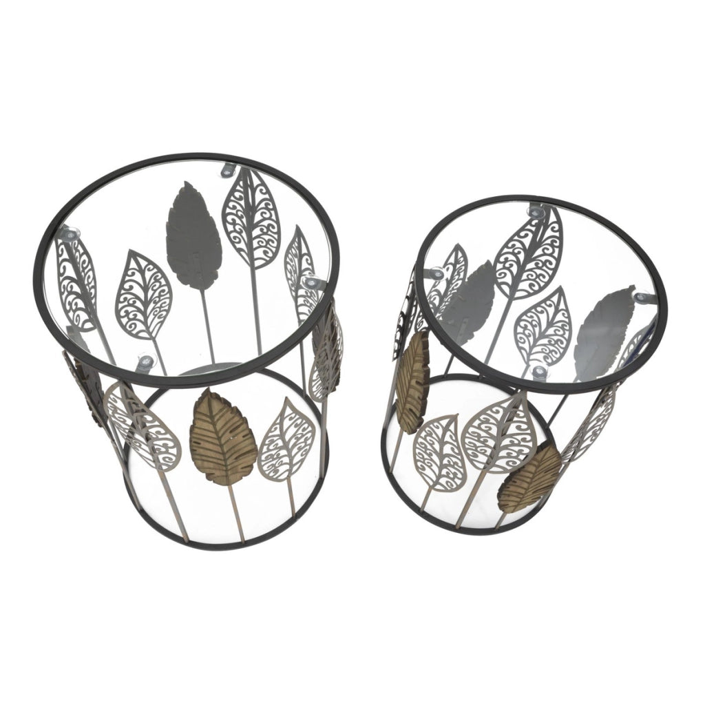 Set di Tavolini Foglia 65, Multicolore, Metallo, 38x38x55 cm