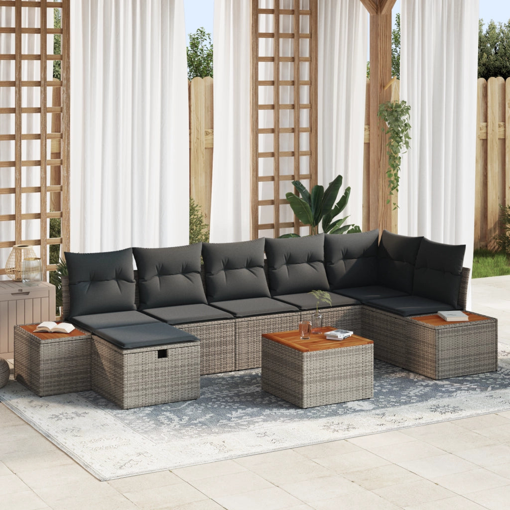 Set Divano da Giardino  da 8 Pezzi con Cuscini Grigio Polyrattan