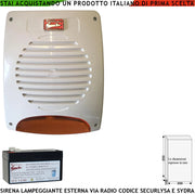 Sirena Esterna Radio Frequenza 433,92 MHz Bidirezionale Lampeggiante Led Batteria 12V 1,2Ah Anti Jamming Codici Antifurto SecurLisa Tromba 120 dB Segnala Stato Manomissione Durata Allarme 3,5 M IP34