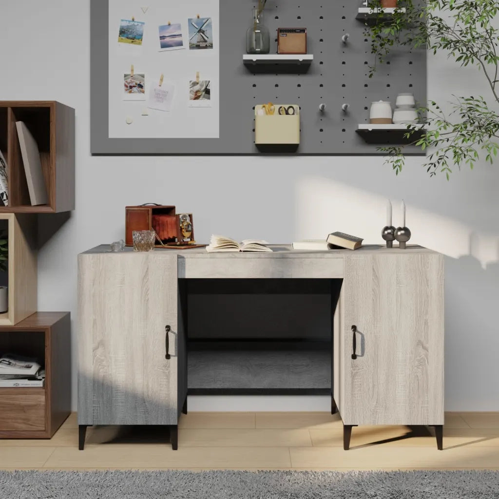 Scrivania | Tavolo da Ufficio Grigio Sonoma 140x50x75 cm in Legno Multistrato