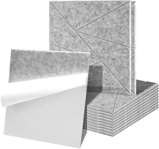 12 pezzi di pannelli acustici Quadrato Triangolo Autoadesivo Isolamento acustico Velo da parete colore grigio chiaro