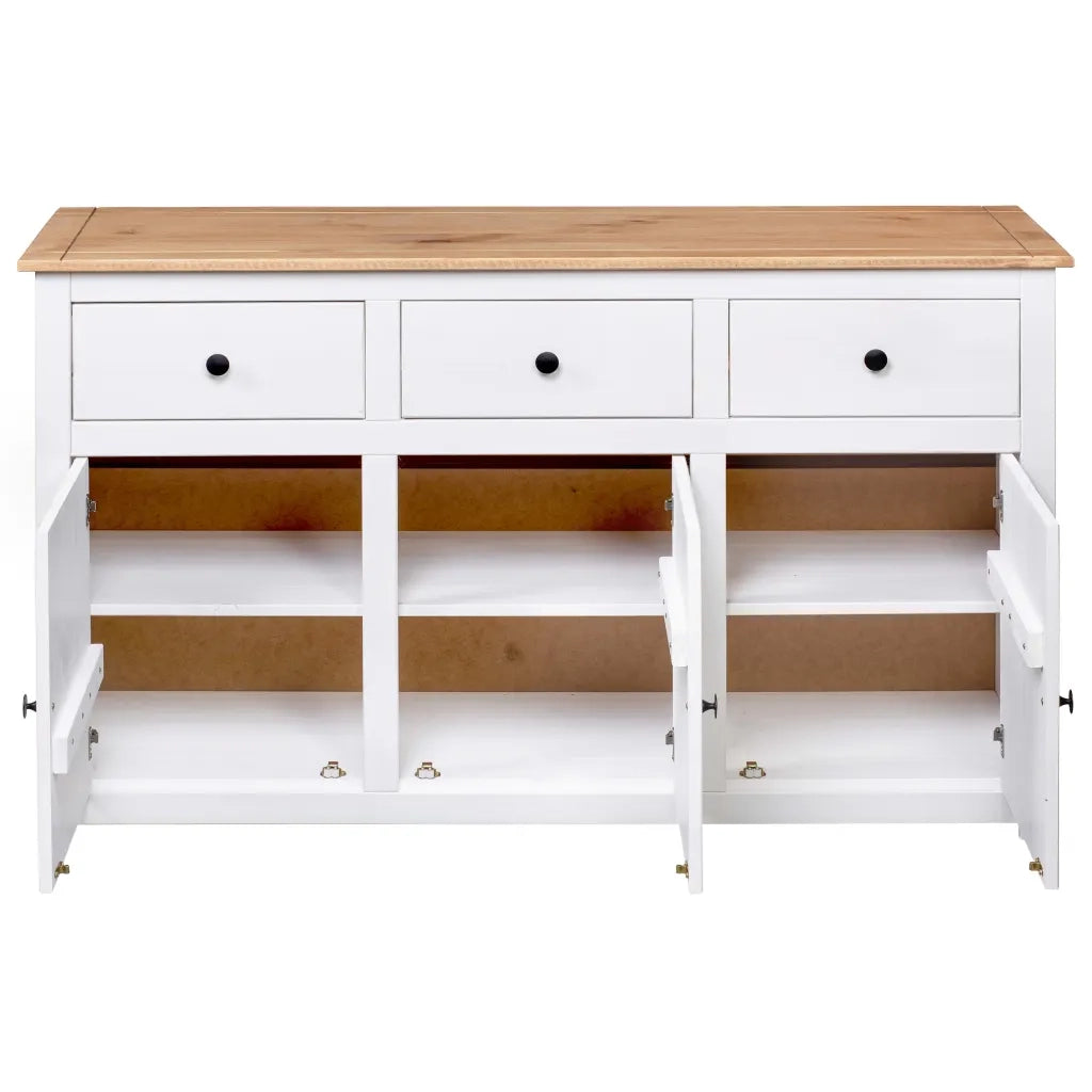 Credenza-Buffet-Armadio da cucina Bianca 135x40x80 cm in Legno Massello di Pino Panama