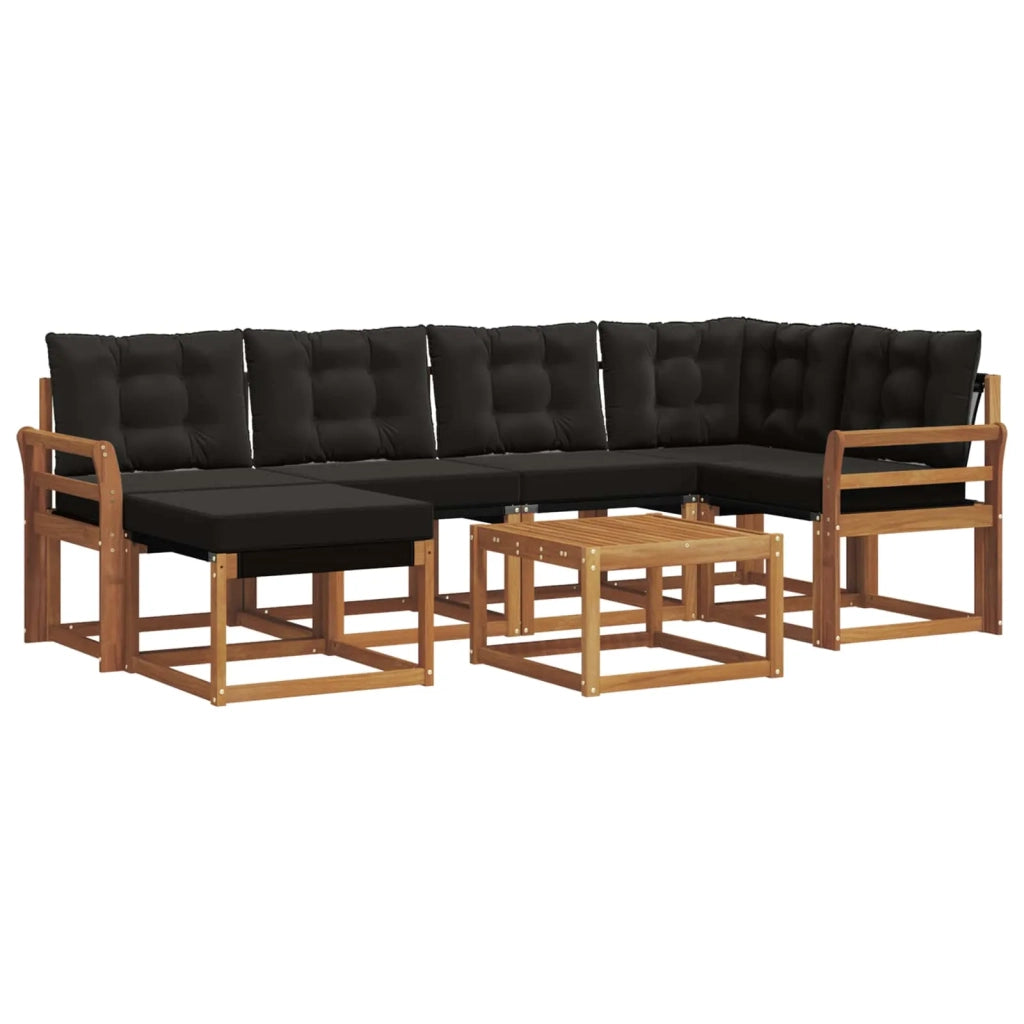 Set di divani da esterno con cuscino 7 pcs Naturale e Nero