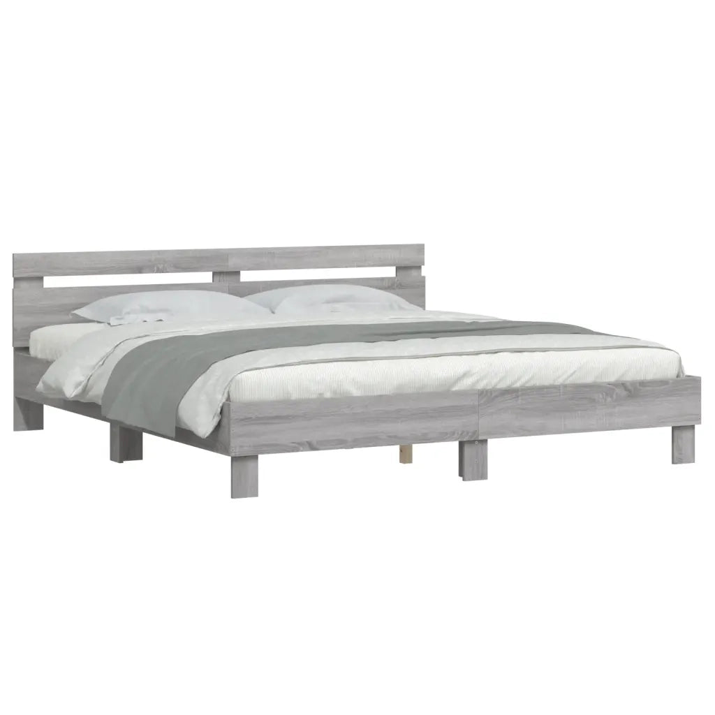 Giroletto Testiera-Struttura Letto Grigio Sonoma 200x200 cm Legno Multistrato 174051