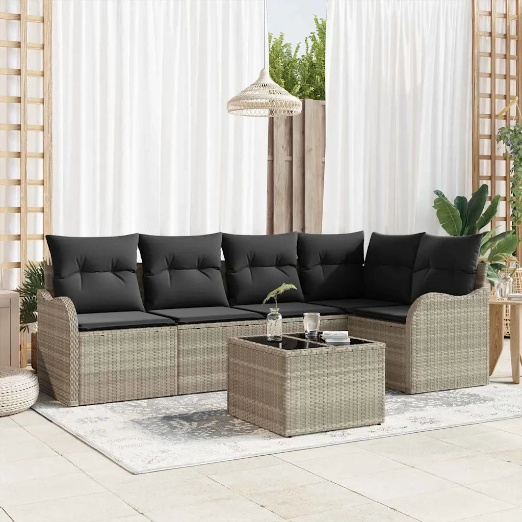 Set Divano da Giardino 6 pcs Grigio chiaro Poly Rattan 3345712