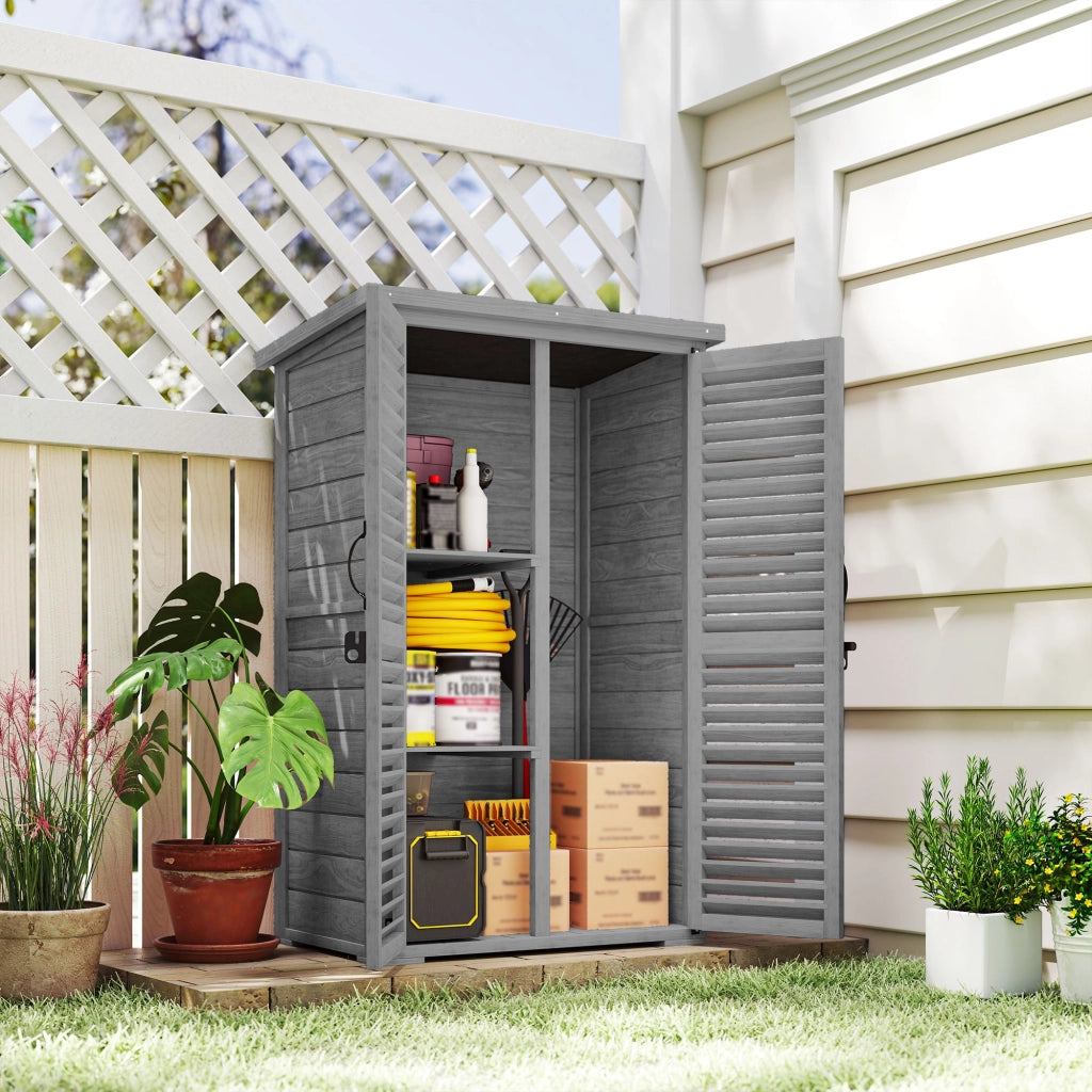 Armadio da Giardino in Legno con 2 Ripiani e Porte a Persiane ¨C Zephmum ¨C 75x50x118cm Grigio