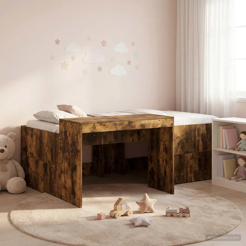 Letto alto per bambini con scrivania Rovere Fumo 75 x 190 cm
