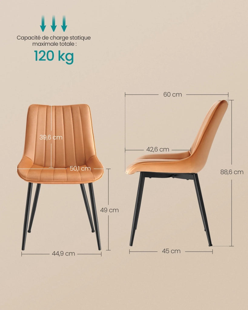 Set di 2 sedie da pranzo/cucina portata fino a 120 kg gambe in acciaio schienale ergonomico per sala da pranzo/cucina marrone 12_0006189