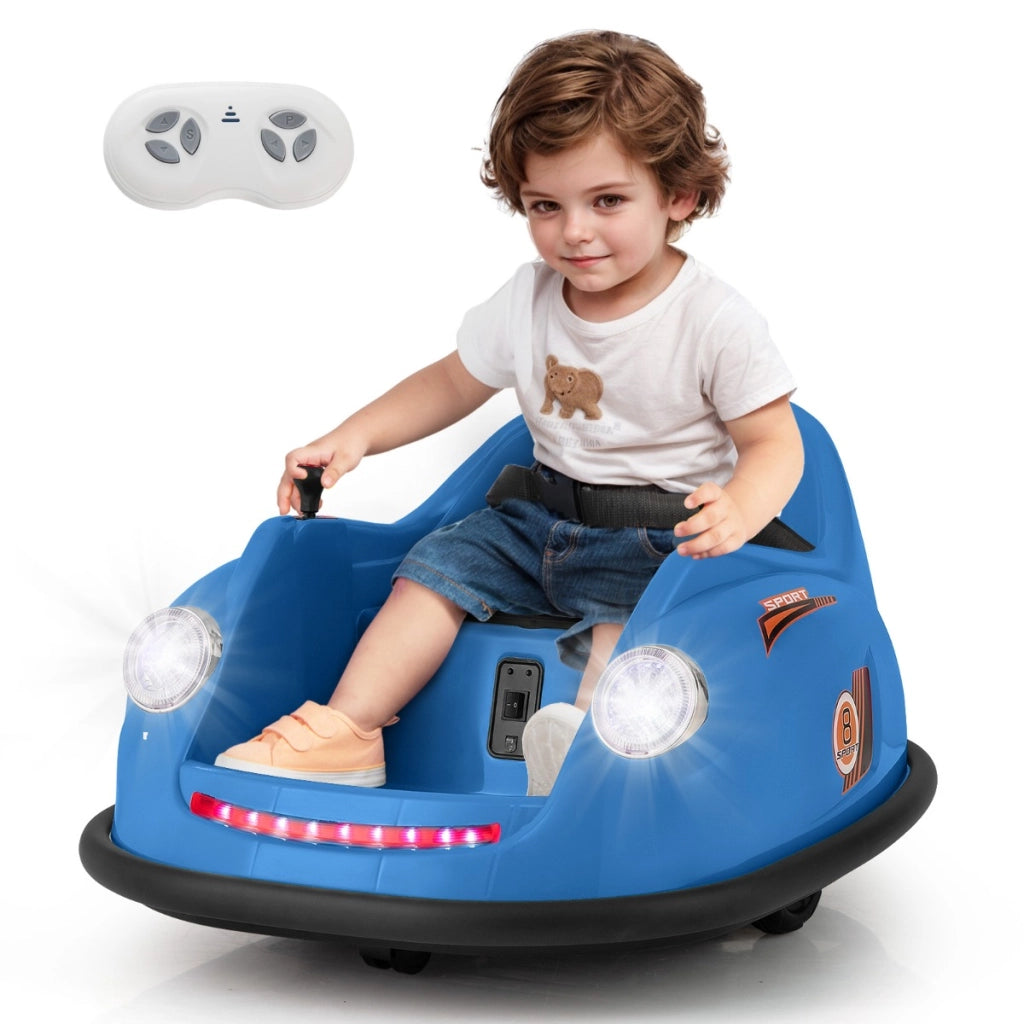 Auto elettrica per bambini 12V con telecomando, Auto da urto alimentata a batteria con luci LED rotazione a 360¡ã Blu