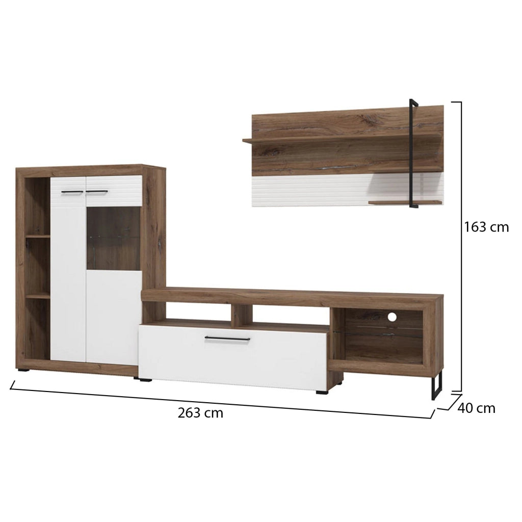 Mobile Soggiorno Dueville, Parete Attrezzata Modulabile, 263x40x162.5h cm Bianco