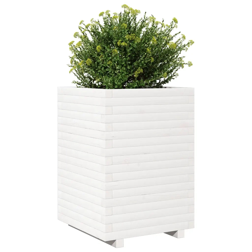 Fioriera da Giardino Bianca 50x50x72 cm Legno Massello di Pino 3282610