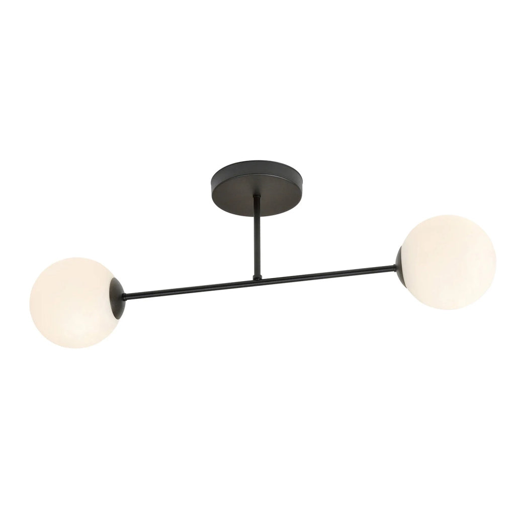 Plafoniera Moderna Morrigan 2 Luci In Acciao Nero E Sfere In Vetro Bianco