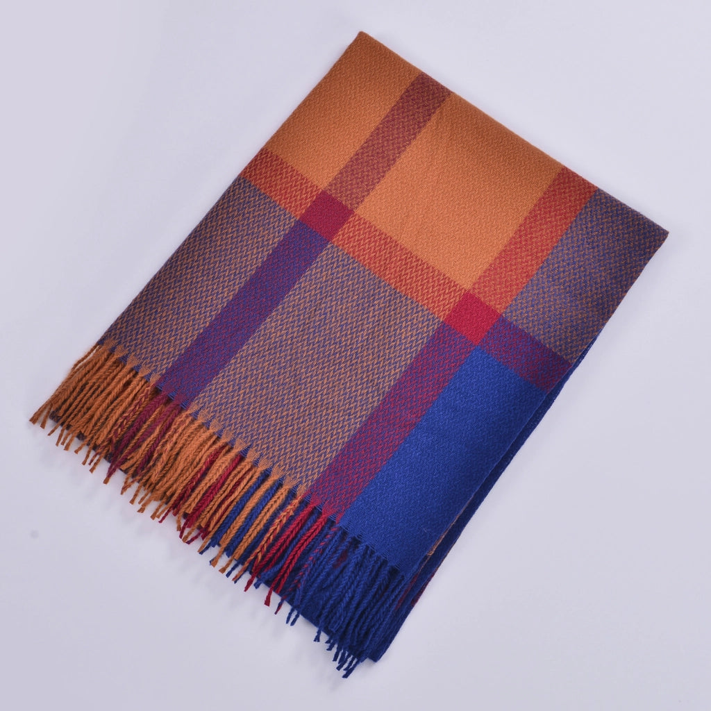 Sciarpa da donna double-face con nappe, stile classico, fantasia a quadri colorata, sciarpa calda