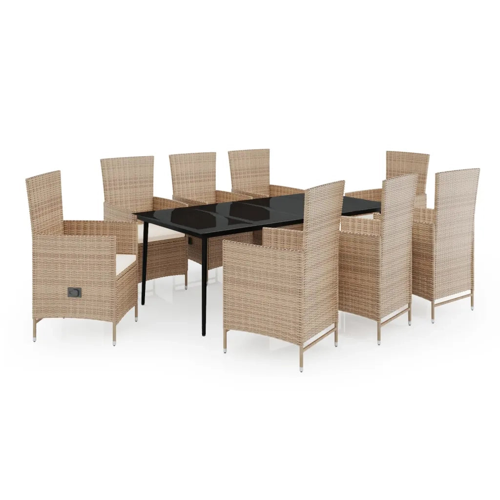 Set da Pranzo da Giardino 9 pz con Cuscini Beige 3099460