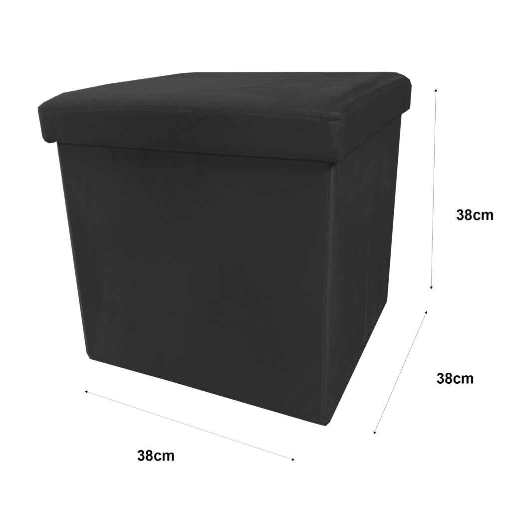 Pouf portaoggetti quadrato pieghevole in velluto 38x38x38 cm | Nyana Casa | Stile ottomano | Morbido velluto | Nero, grigio e beige