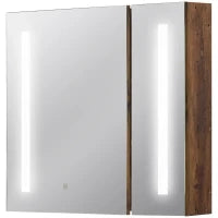 kleankin Specchiera Bagno con Luci LED Regolabili, 2 Ante e Mensola Regolabile, 70x15x65cm, Marrone