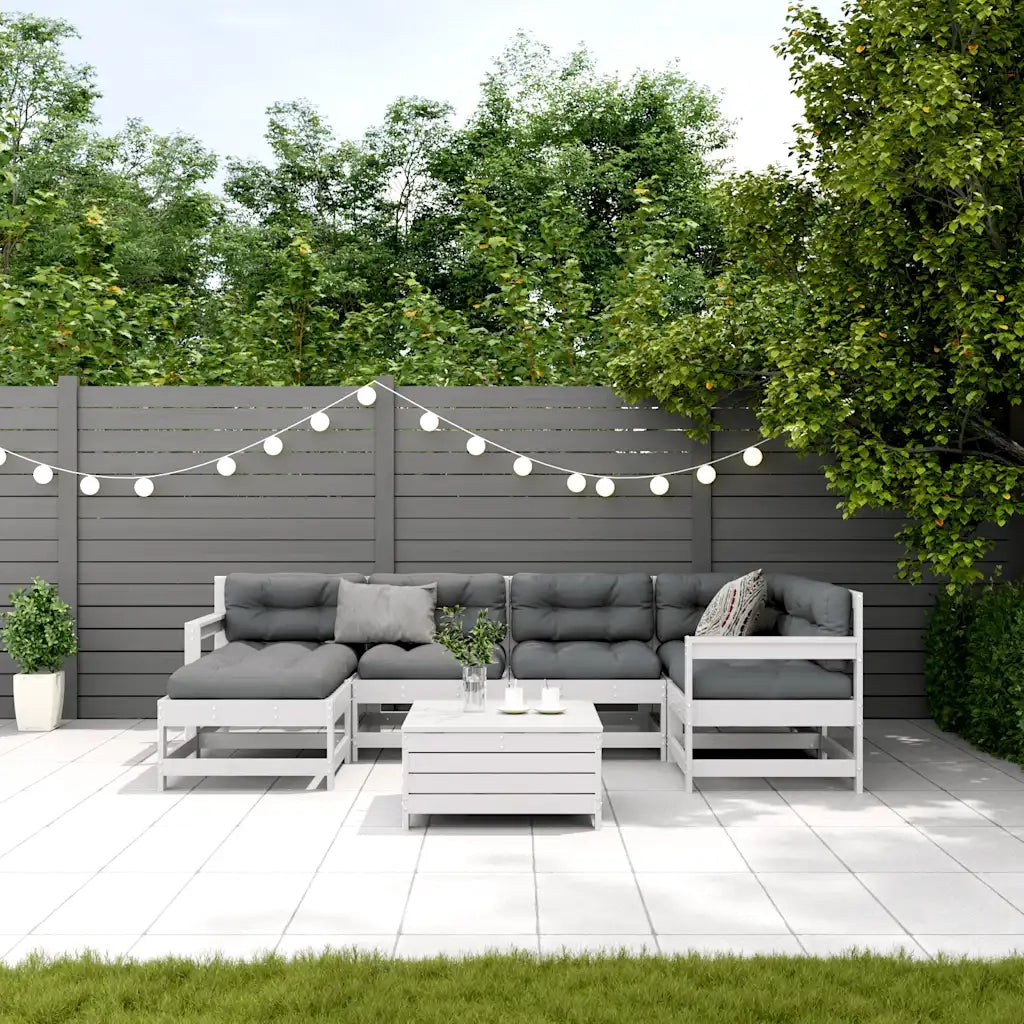 Set Salotto Giardino 7pz con Cuscini Bianco Legno Massello Pino 3250945
