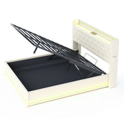 Letto contenitore matrimoniale 160×200 cm con LED multicolore e USB; rete in metallo; senza materasso; beige