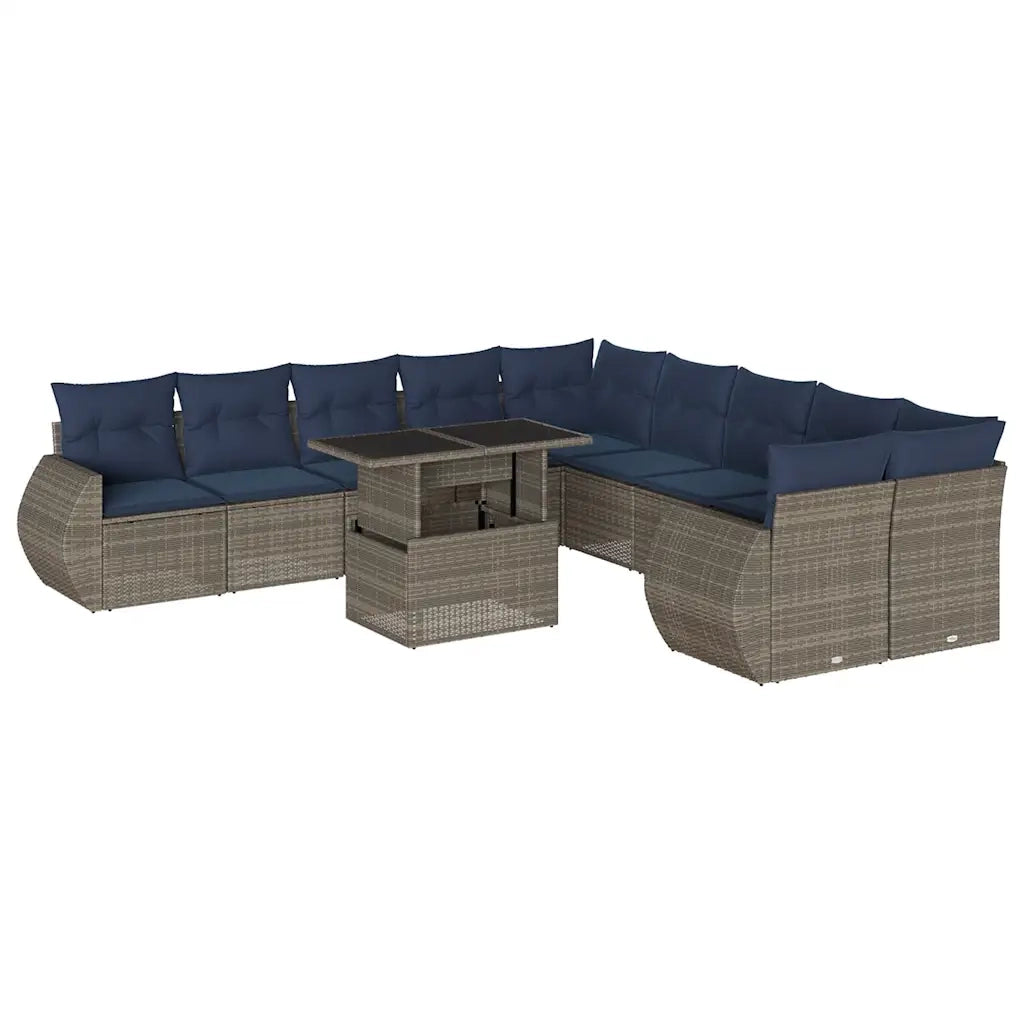 Set Divani da Giardino 11 pz con Cuscini Grigio in Polyrattan 3268801