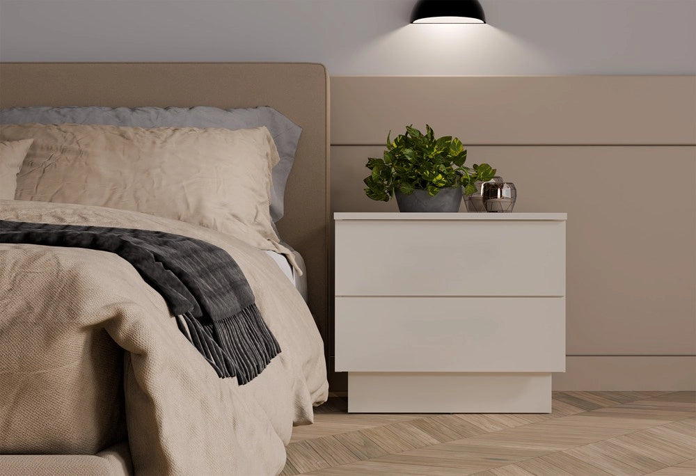 Comodino AMBER 2s tavolino nocny 2 cassetti per camera da letto cashmere beige