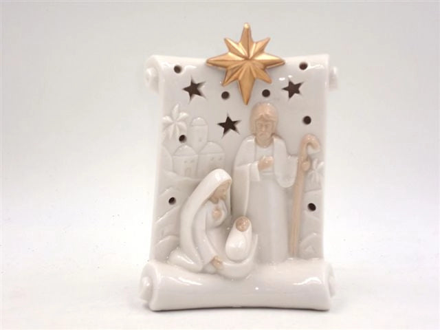 Decorazione Natalizia Presepe Nativita' in Porcellana con Luce 14 cm