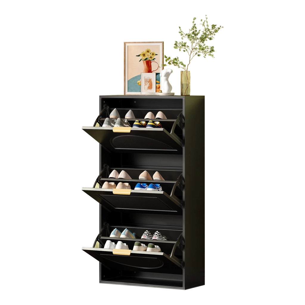Scarpiera Slim con 3 Ante ¨C MINIMAL ¨C Nero, 60x24x114 cm