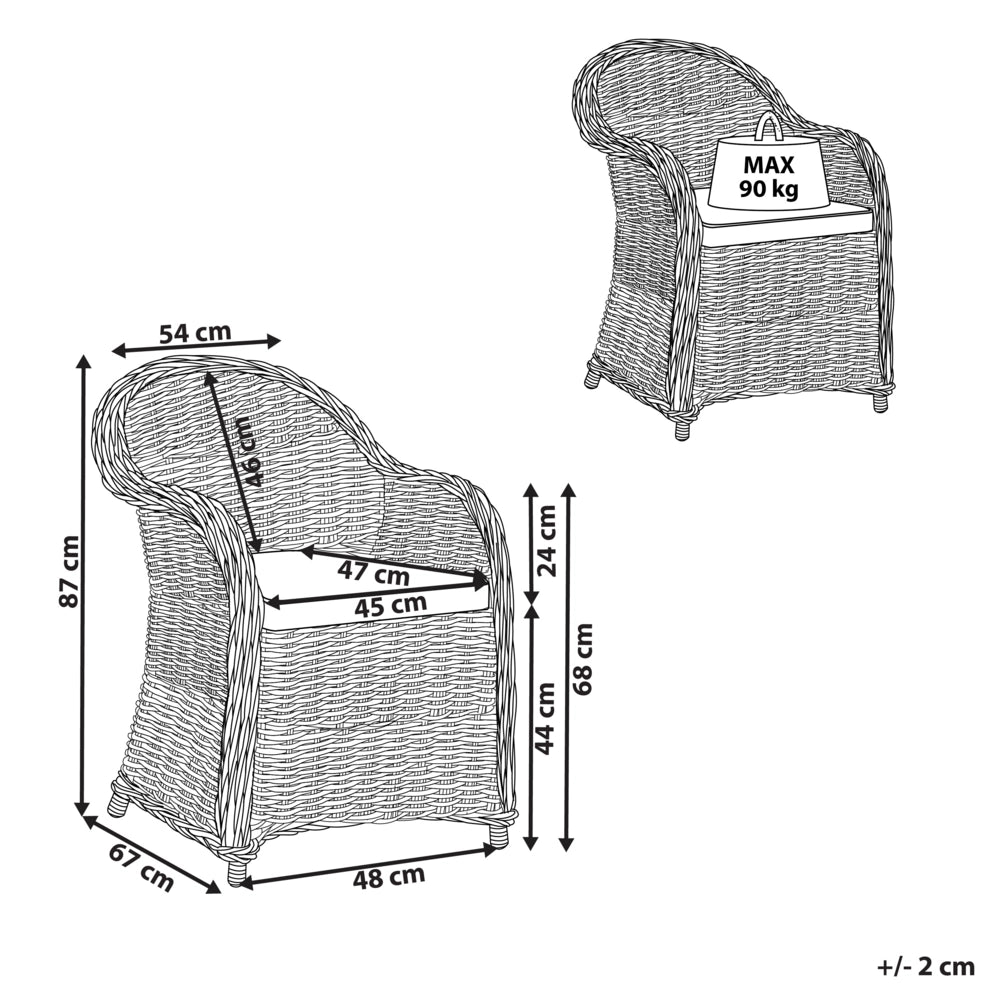 Poltrona da giardino in rattan naturale con cuscino di seduta in cotone bianco sporco per interni ed esterni
